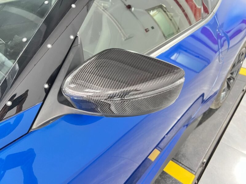 Installed Nissan 400Z (RZ34) dry carbon fiber mirror cover